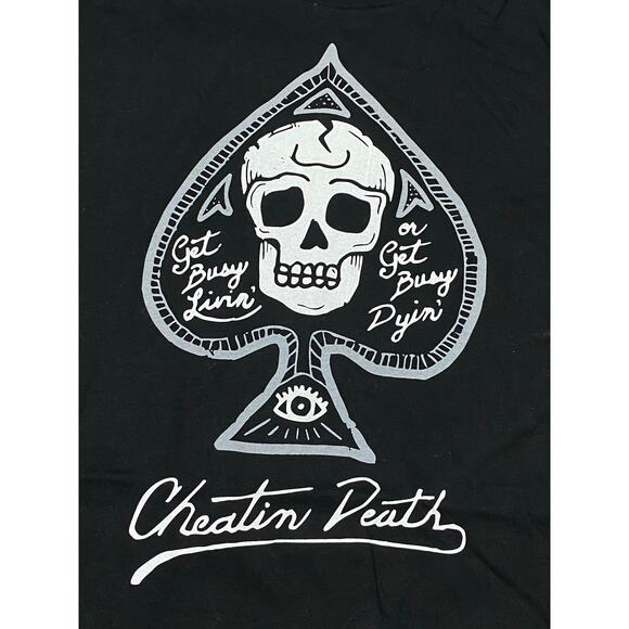 Cheatin Death T-Shirt Size XL Black Skull Spade Graphic Tee Streetwear Style - Picture 4 of 6
